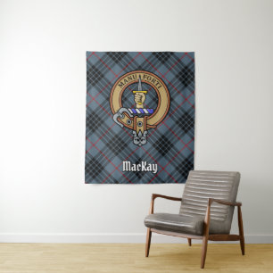 Clan MacKay Wappen über Blue Tartan Wandteppich
