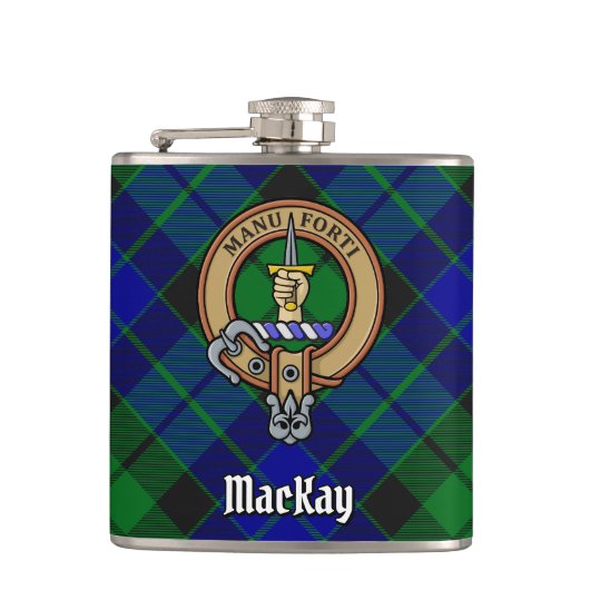 Clan MacKay Wappen über Tartan Flachmann (Vorderseite)