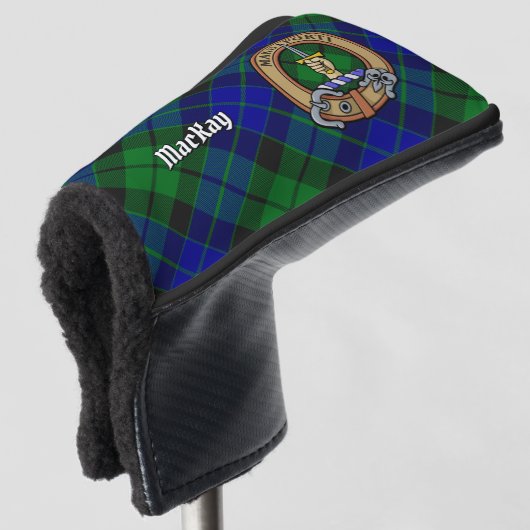 Clan MacKay Wappen über Tartan Golf Headcover (3/4 Vorderseite)