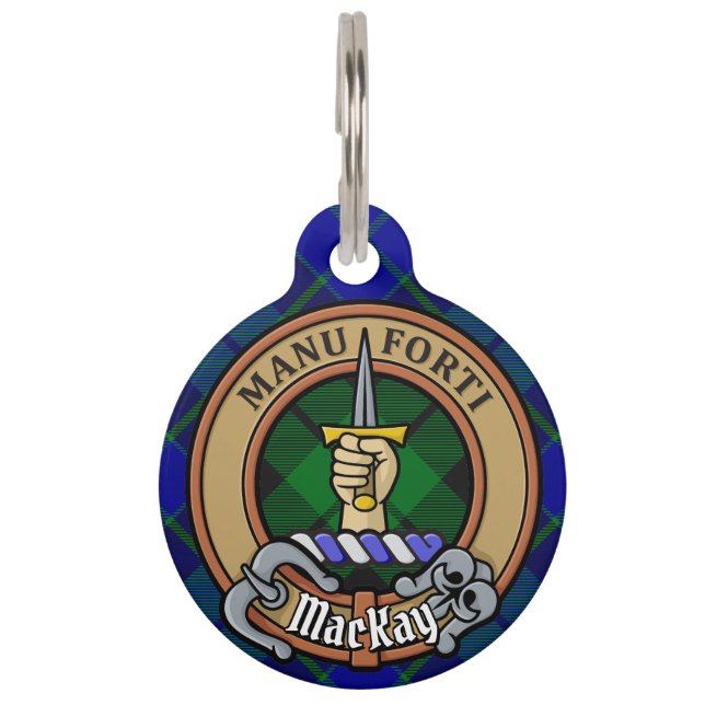 Clan MacKay Wappen über Tartan Haustiermarke (Vorderseite)