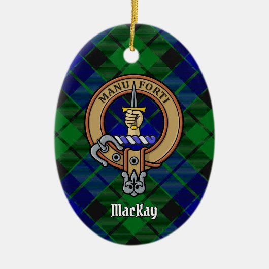 Clan MacKay Wappen über Tartan Keramik Ornament (Vorne)