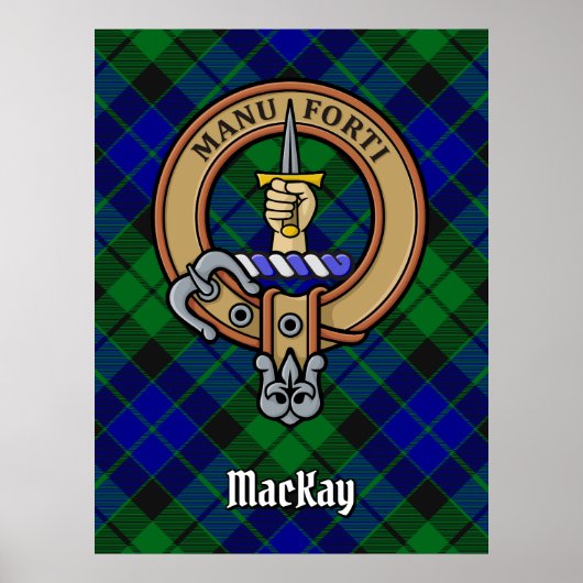 Clan MacKay Wappen über Tartan Poster (Vorne)