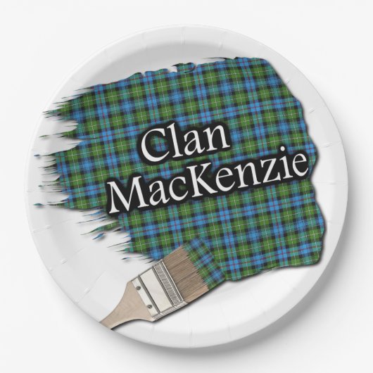 Clan MacKenzie Scottish Tartan Paint Brush Pappteller (Vorderseite)
