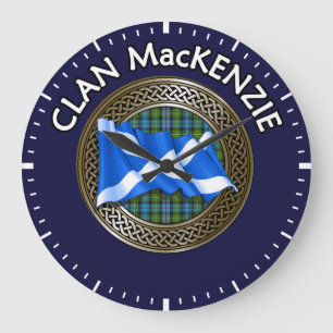 Clan MacKenzie Tartan Knot & Flag Große Wanduhr