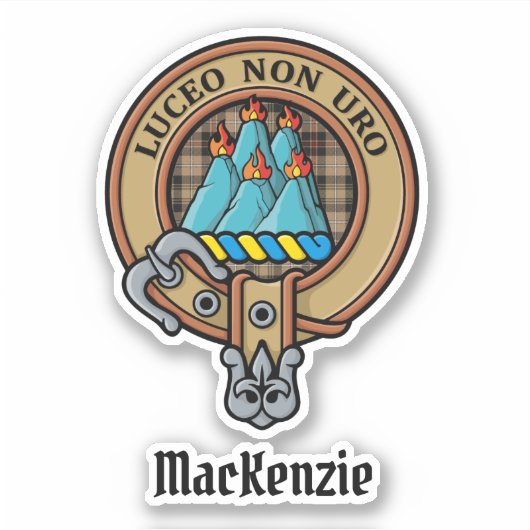 Clan MacKenzie Wappen über Brown Hunting Tartan Aufkleber (Vorderseite)