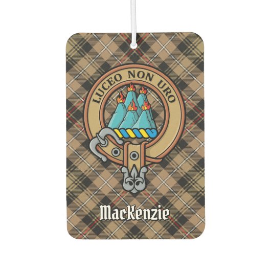 Clan MacKenzie Wappen über Brown Hunting Tartan Autolufterfrischer (Vorderseite)