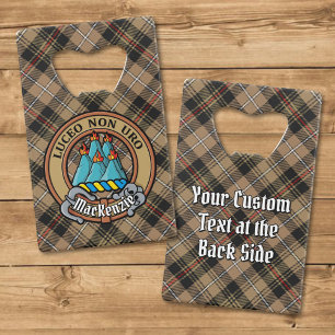 Clan MacKenzie Wappen über Brown Hunting Tartan Geldbeutel Flaschenöffner