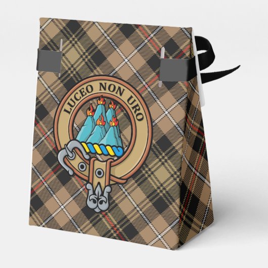 Clan MacKenzie Wappen über Brown Hunting Tartan Geschenkschachtel (Rückseite)