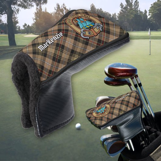 Clan MacKenzie Wappen über Brown Hunting Tartan Golf Headcover
