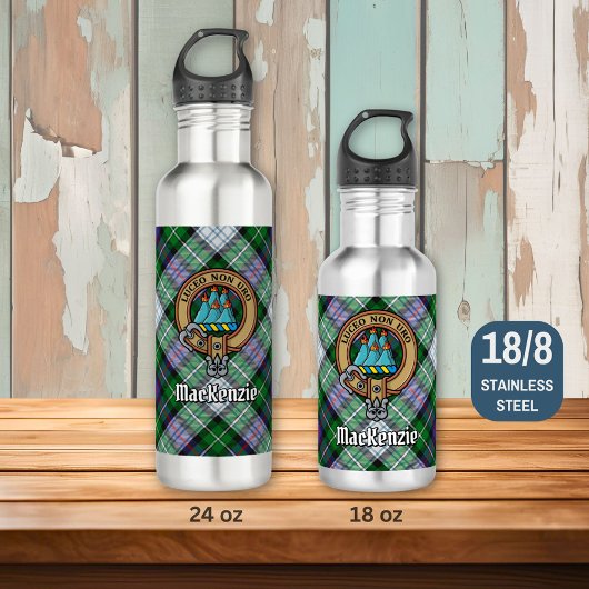 Clan MacKenzie Wappen über Dress Tartan Edelstahlflasche