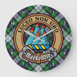 Clan MacKenzie Wappen über Dress Tartan Große Wanduhr
