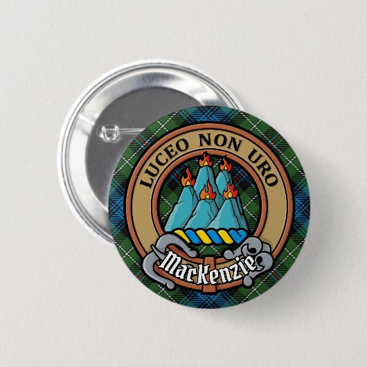 Clan MacKenzie Wappen über Tartan Button (Vorne & Hinten)