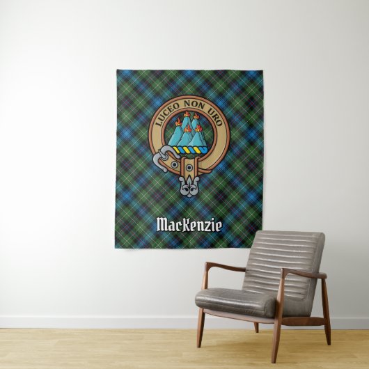 Clan MacKenzie Wappen über Tartan Wandteppich (Beispiel)