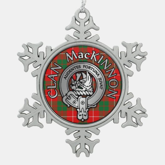 Clan MacKinnon Wappen & Tartan Schneeflocken Zinn-Ornament (Vorderseite)