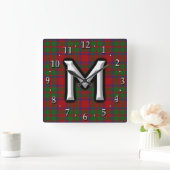 Clan MacKintosh MacIntosh Letter M Monogram Tartan Quadratische Wanduhr (Zuhause)