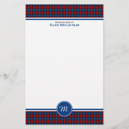 Clan MacLachlan Tartan Red and Blue Kariert Monogr Briefpapier
