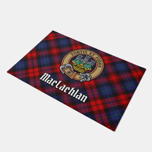 Clan MacLachlan Wappen über Tartan Fußmatte (Schrägansicht)