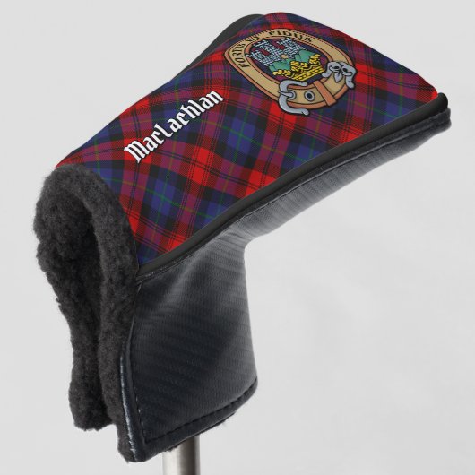 Clan MacLachlan Wappen über Tartan Golf Headcover (3/4 Vorderseite)