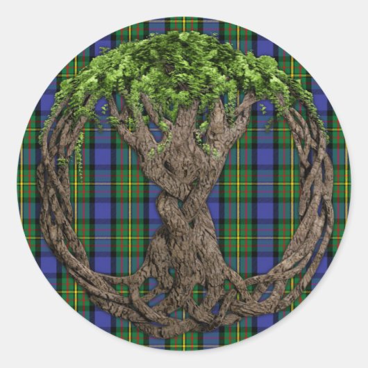 Clan MacLaren Tartan und keltischer Baum des Leben Runder Aufkleber (Vorderseite)
