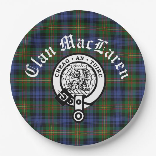 Clan MacLaren Wappen Abzeichen & Tartan Anpassbar Pappteller (Vorderseite)
