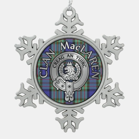 Clan MacLaren Wappen & Tartan Schneeflocken Zinn-Ornament (Vorderseite)