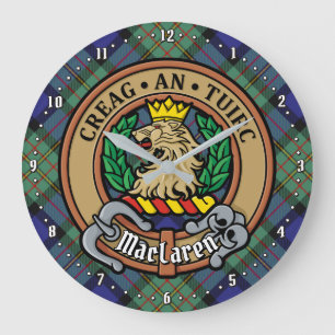 Clan MacLaren Wappen über Tartan Große Wanduhr