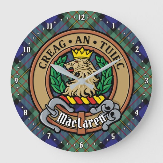 Clan MacLaren Wappen über Tartan Große Wanduhr (Vorderseite)