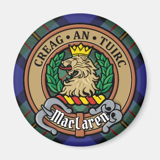Clan MacLaren Wappen über Tartan Magnet (Vorne)