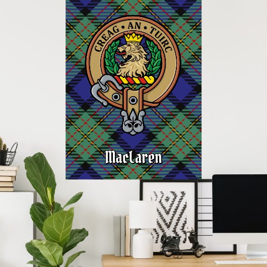 Clan MacLaren Wappen über Tartan Poster (Heimbüro)