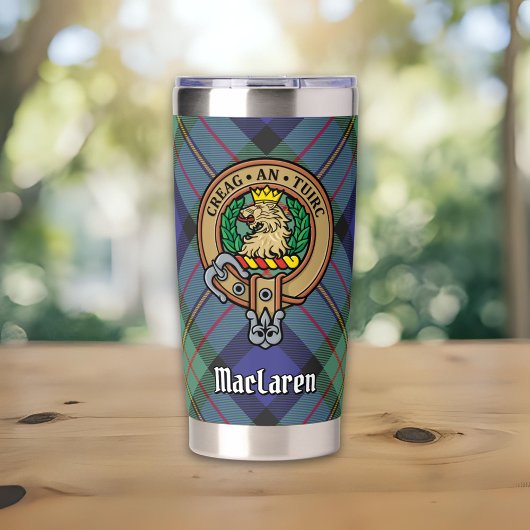 Clan MacLaren Wappen über Tartan Thermobecher