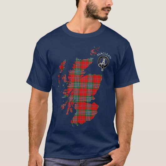 Clan MacLean Tartan Map & Wappen T - Shirt (Vorderseite)