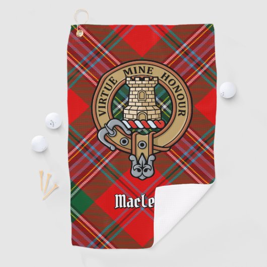 Clan MacLean Wappen über Tartan Golfhandtuch (Insitu)