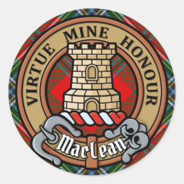 Clan MacLean Wappen über Tartan Runder Aufkleber