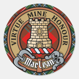 Clan MacLean Wappen über Tartan Runder Aufkleber