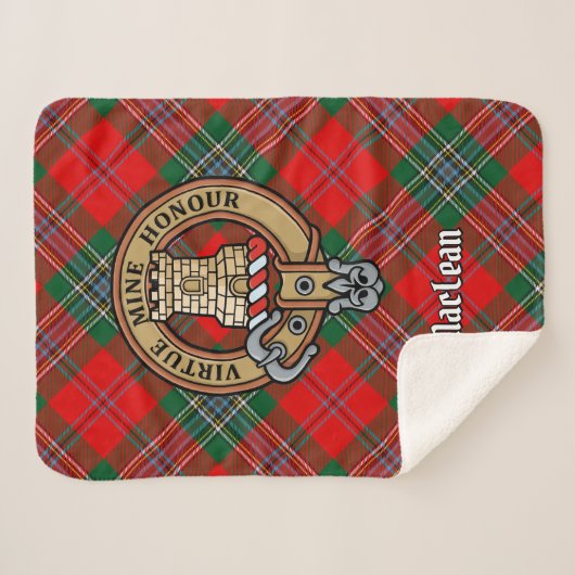 Clan MacLean Wappen über Tartan Sherpadecke (Vorderseite (Horizontal))