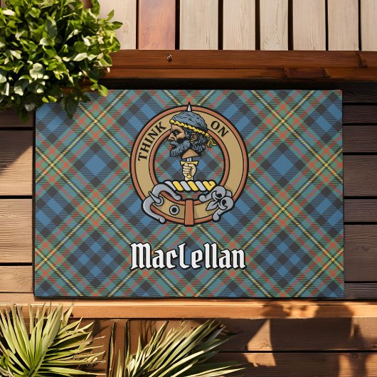 Clan MacLellan Crest over Ancient Tartan Fußmatte