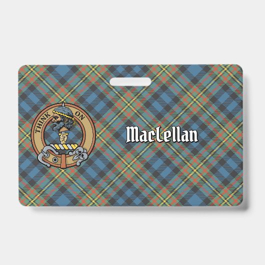 Clan MacLellan-Wappen über altem Tartan Ausweis (Vorderseite)