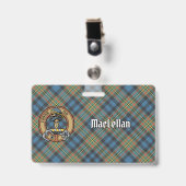 Clan MacLellan-Wappen über altem Tartan Ausweis (Vorderseite mit Clip)