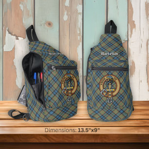 Clan MacLellan Wappen über altem Tartan Crossbody Bag