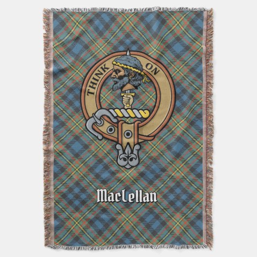 Clan MacLellan Wappen über altem Tartan Decke (Vorderseite Vertikal)