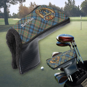 Clan MacLellan Wappen über altem Tartan Golf Headcover