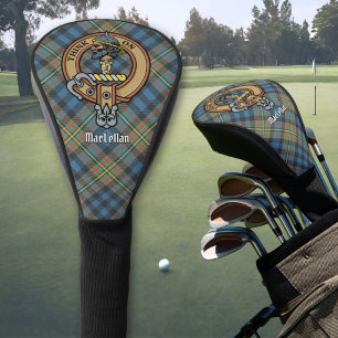 Clan MacLellan-Wappen über altem Tartan Golf Headcover