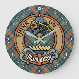 Clan MacLellan-Wappen über altem Tartan Große Wanduhr