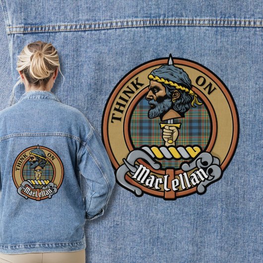 Clan MacLellan-Wappen über altem Tartan Jeansjacke