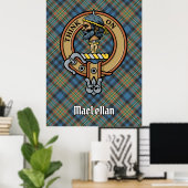 Clan MacLellan-Wappen über altem Tartan Poster (Heimbüro)