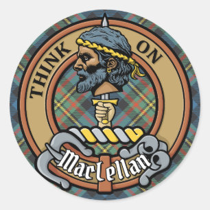 Clan MacLellan-Wappen über altem Tartan Runder Aufkleber