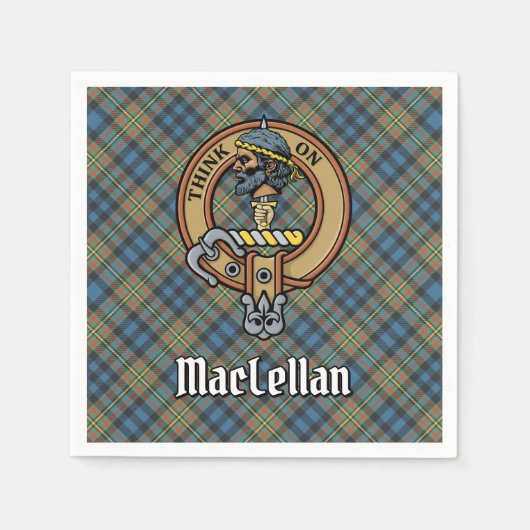 Clan MacLellan Wappen über altem Tartan Serviette (Vorderseite)