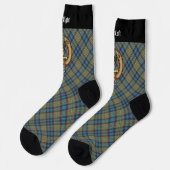 Clan MacLellan-Wappen über altem Tartan Socken (Linkes Detail)