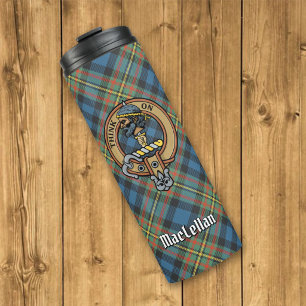 Clan MacLellan Wappen über altem Tartan Thermosbecher