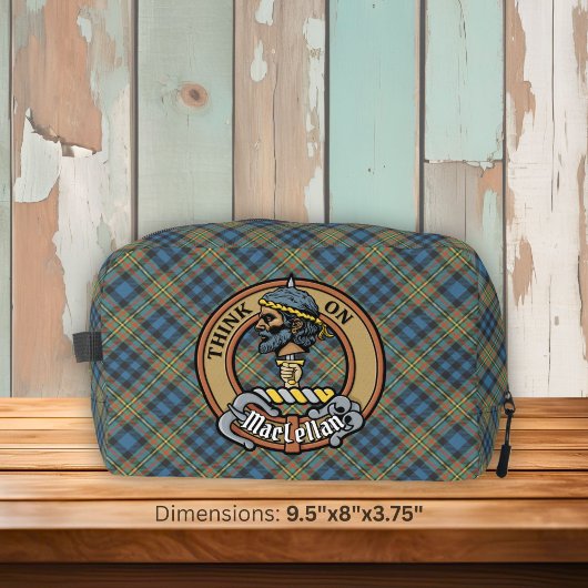 Clan MacLellan Wappen über altem Tartan Waschbeutel